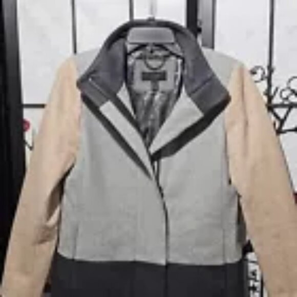 J. Crew Colorblock Funnel Neck Coat Wool Jacket Size 4 - Picture 3 of 8